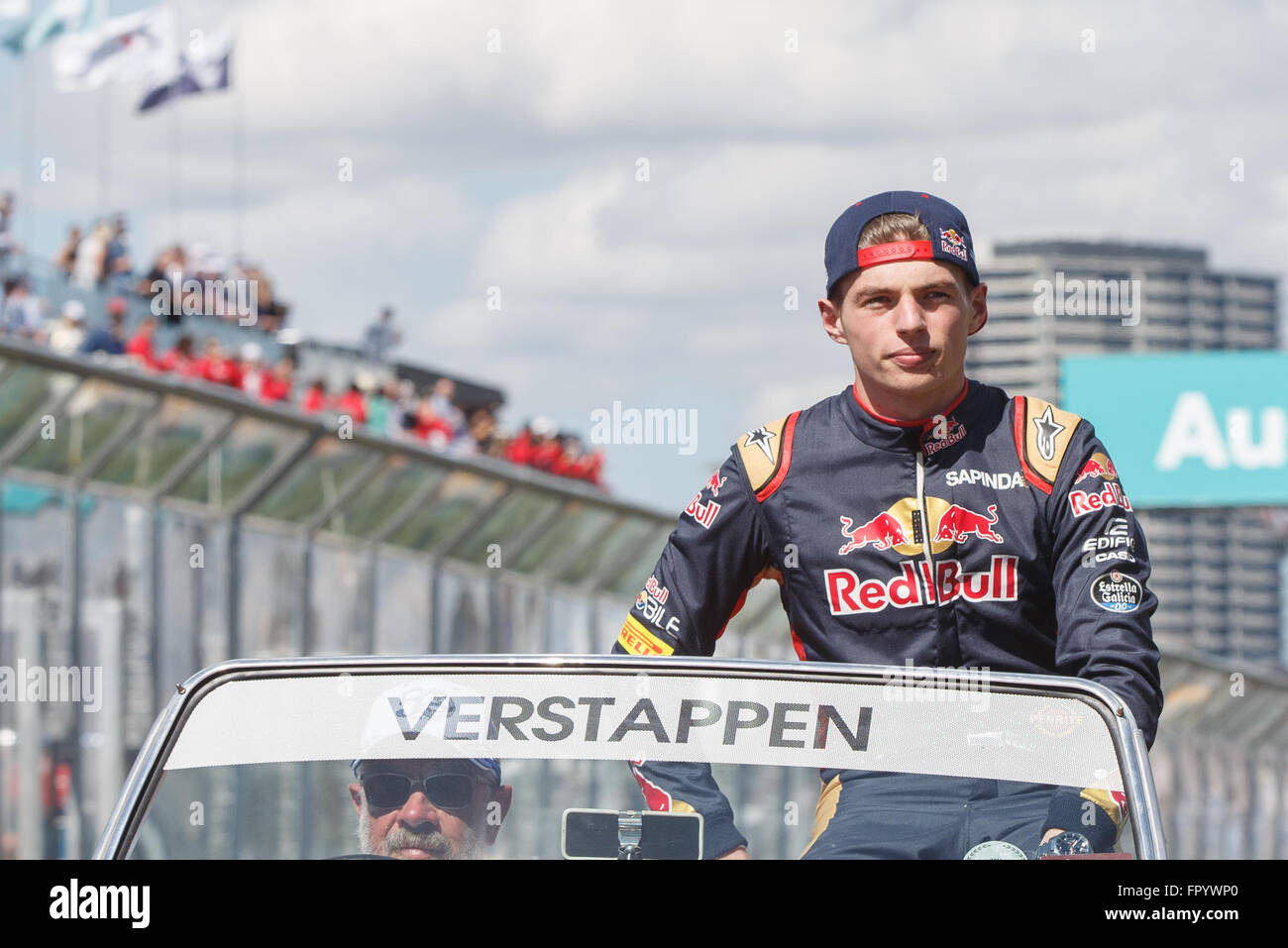 Albert Park, Melbourne, Australia. 20th Mar, 2016. Max Verstappen (NDL) #33 from the Scuderia Toro Rosso team at the drivers' parade prior to the 2016 Australian Formula One Grand Prix at Albert Park, Melbourne, Australia. Sydney Low/Cal Sport Media/Alamy Live News Stock Photo
