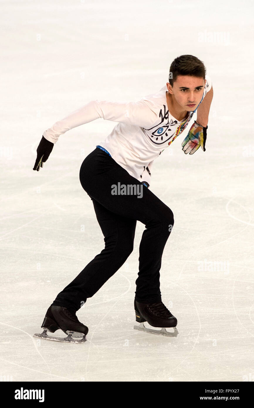Debrecen, Hungary. 18th Mar, 2016. Kevin Aymoz (FRA) Figure Skating