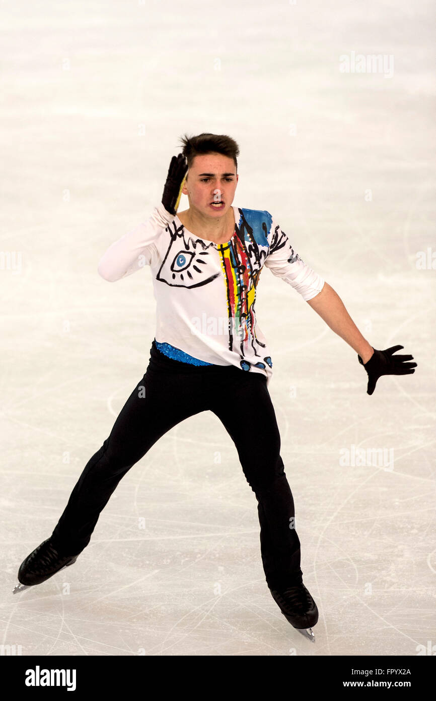 Debrecen, Hungary. 18th Mar, 2016. Kevin Aymoz (FRA) Figure Skating