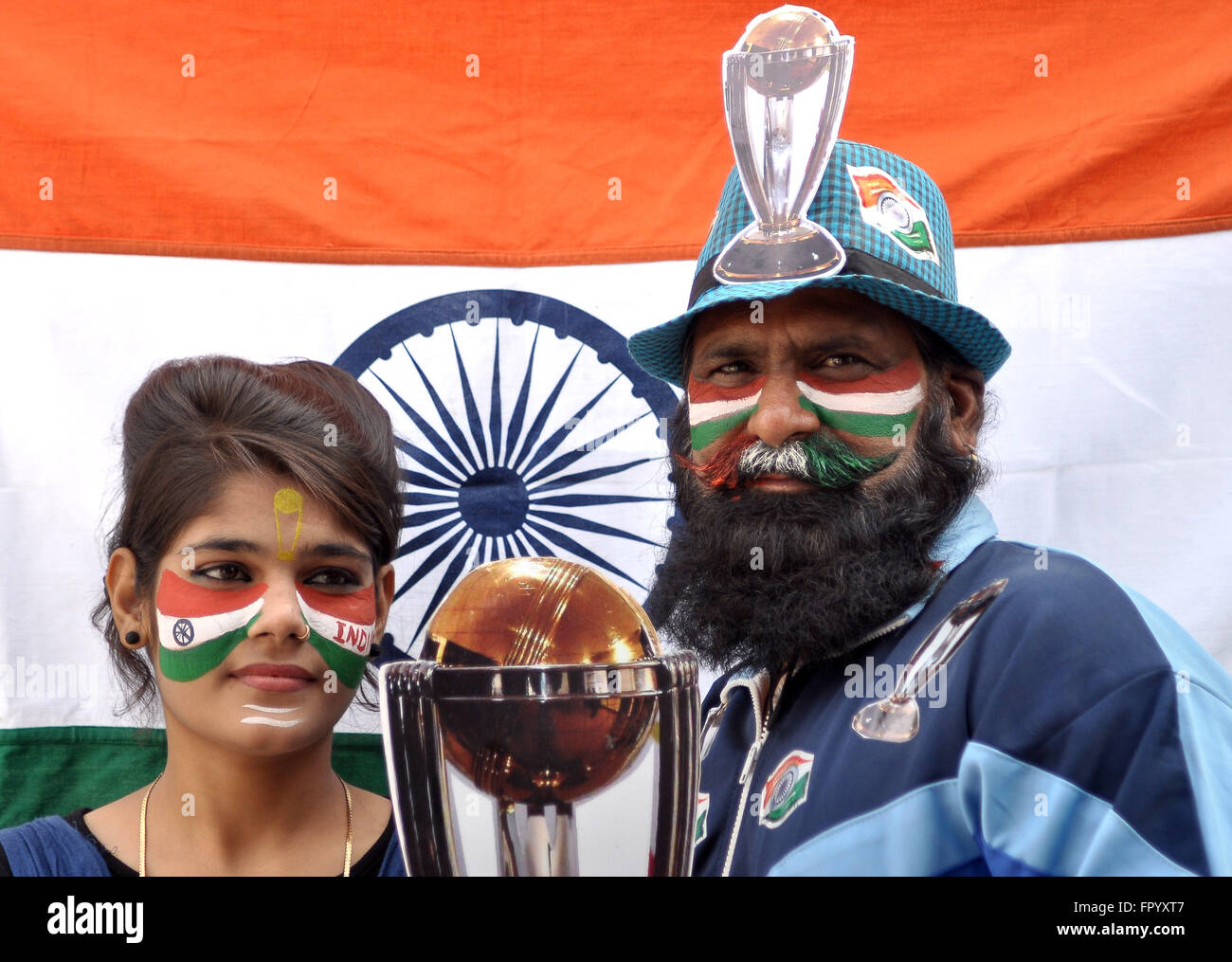 Bikaner, India. 19th Mar, 2016. Avid fans of Indian cricket team with