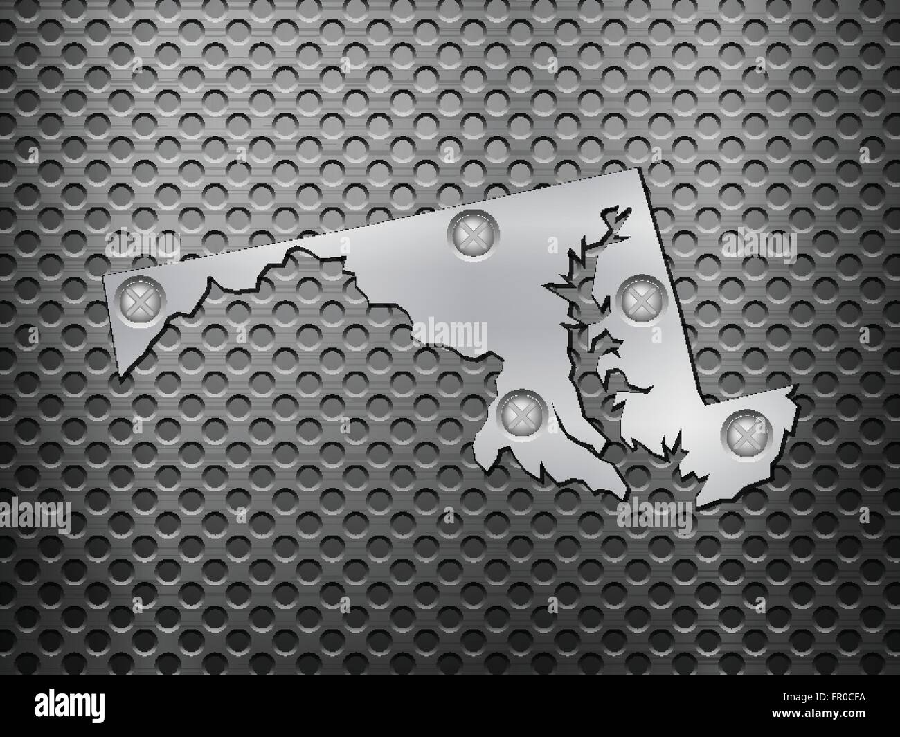 Maryland metal map on a black metal grid. Stock Vector