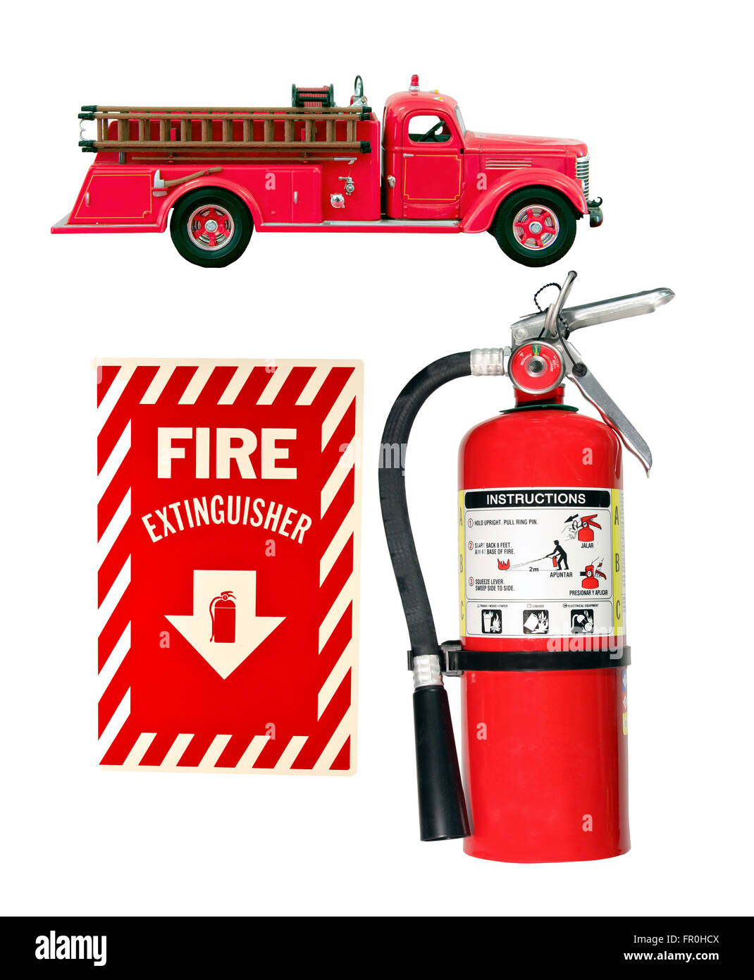 Fire emergency equipment firetruck extinguisher Cut Out Stock Images