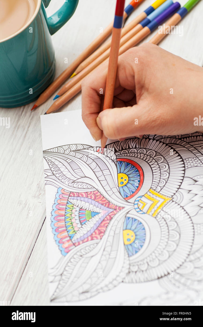 Adult colouring book and pencils hi-res stock photography and images - Alamy