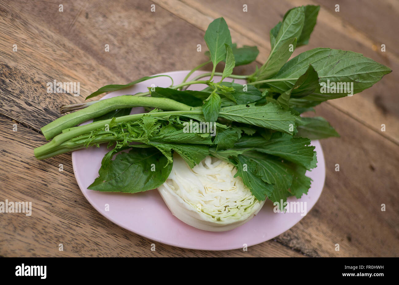 Side dish vegetables  THAI Style  Eatiing with Papaya pok pok or  food spicy Stock Photo