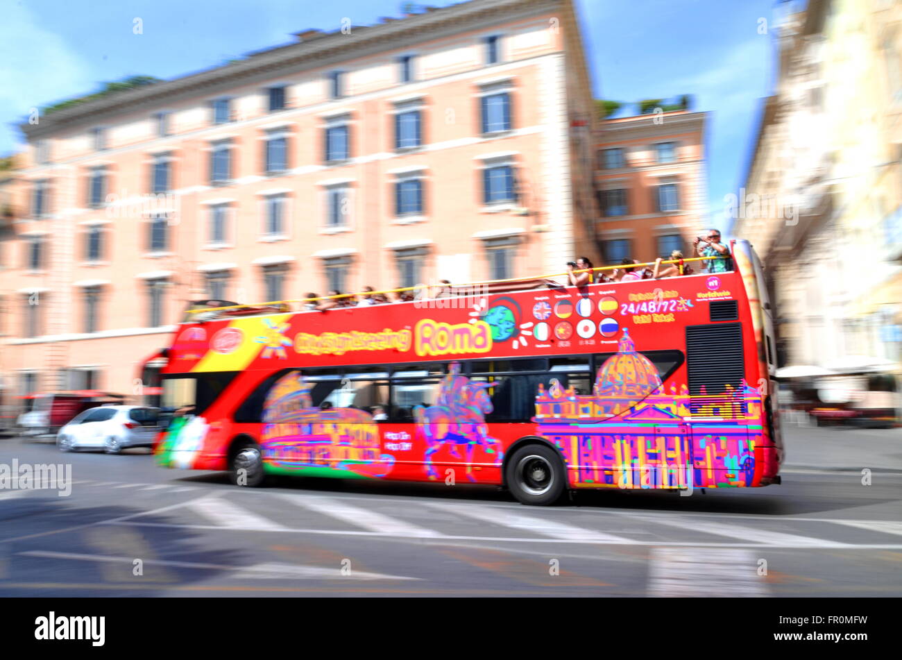 Dashing city sightseeing open top bus in Rome, Italy Stock Photo Alamy