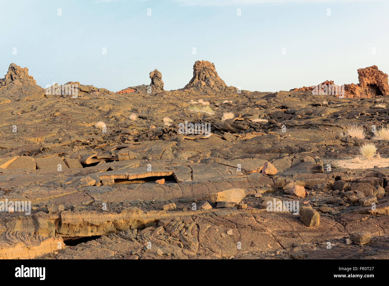 Volcanic dry barren land of Danakil desert-way down to Dodon-base camp from the Erta Ale volcano. Danakil-Ethiopia-Afar region. Stock Photo