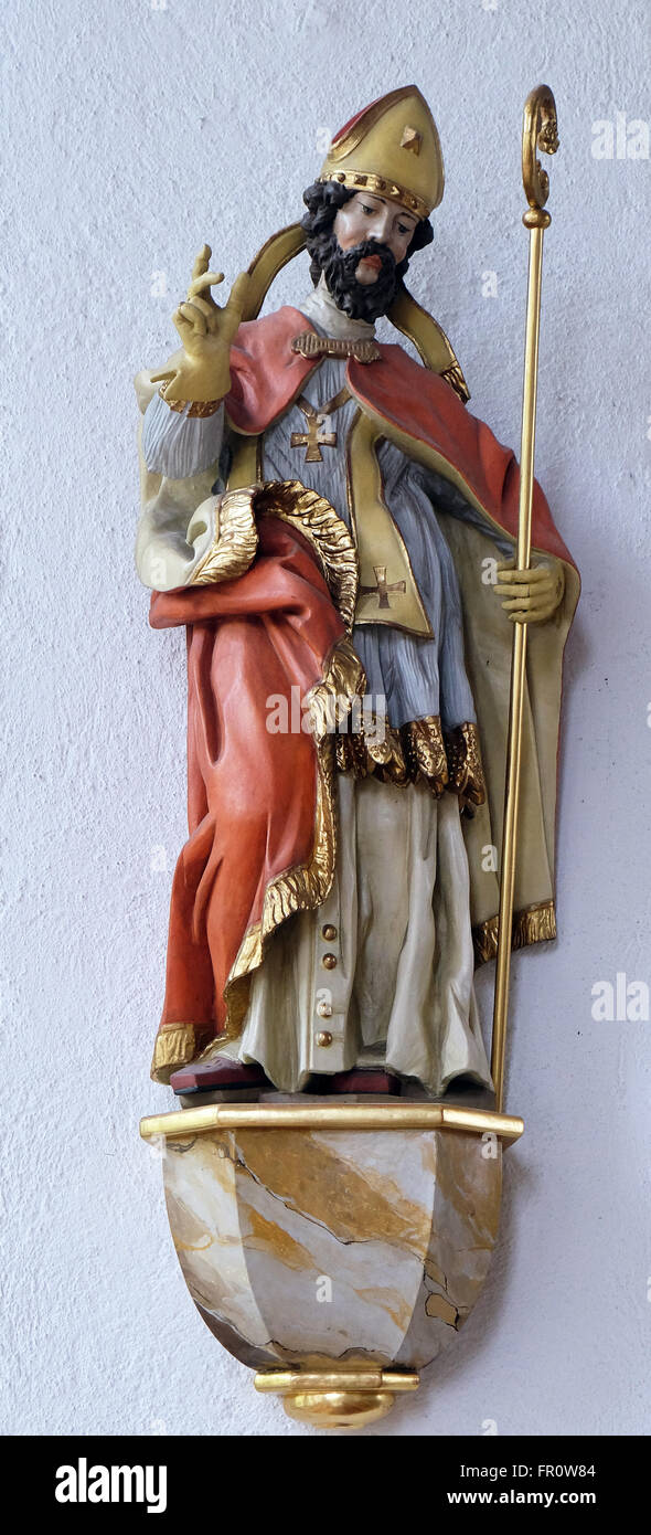 Statue of Saint in the Saint Lawrence church in Kleinostheim, Germany on June 08, 2015. Stock Photo