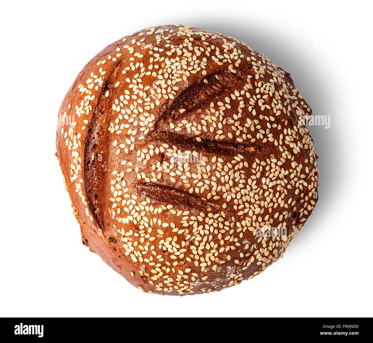 Rye bread with sesame seeds top view isolated on white background Stock ...