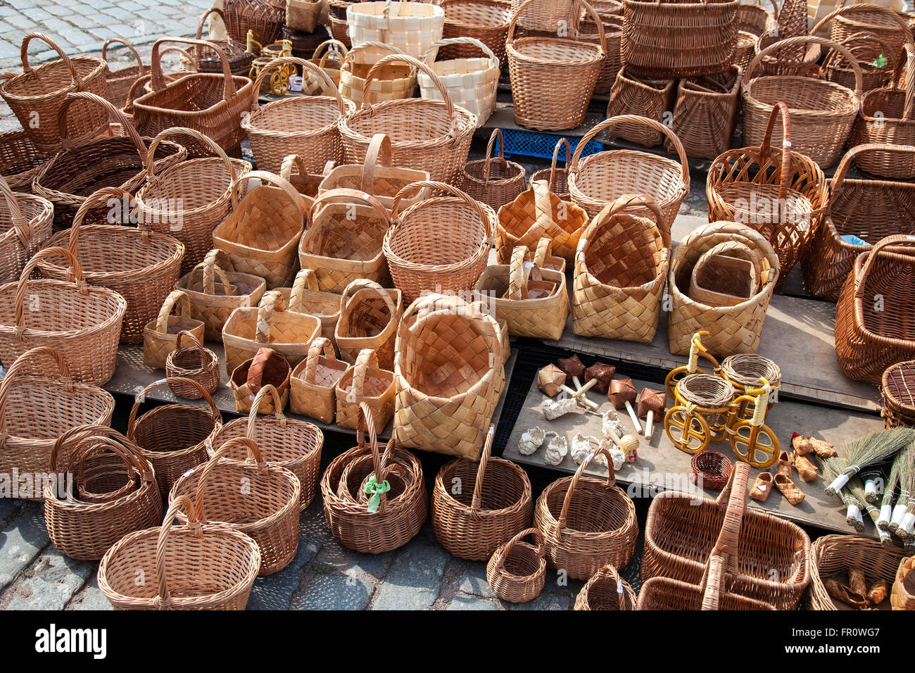 Wicker baskets ready for sale at the local market Stock Photo - Alamy