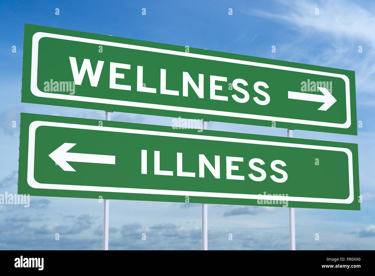 wellness or illness concept on the road signpost Stock Photo