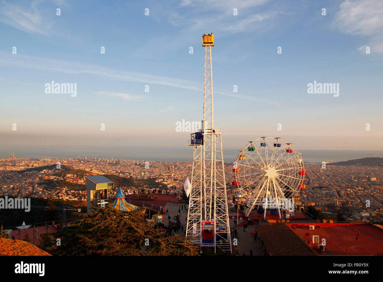 Tibidabo amusement park, in the top of Barcelona Stock Photo