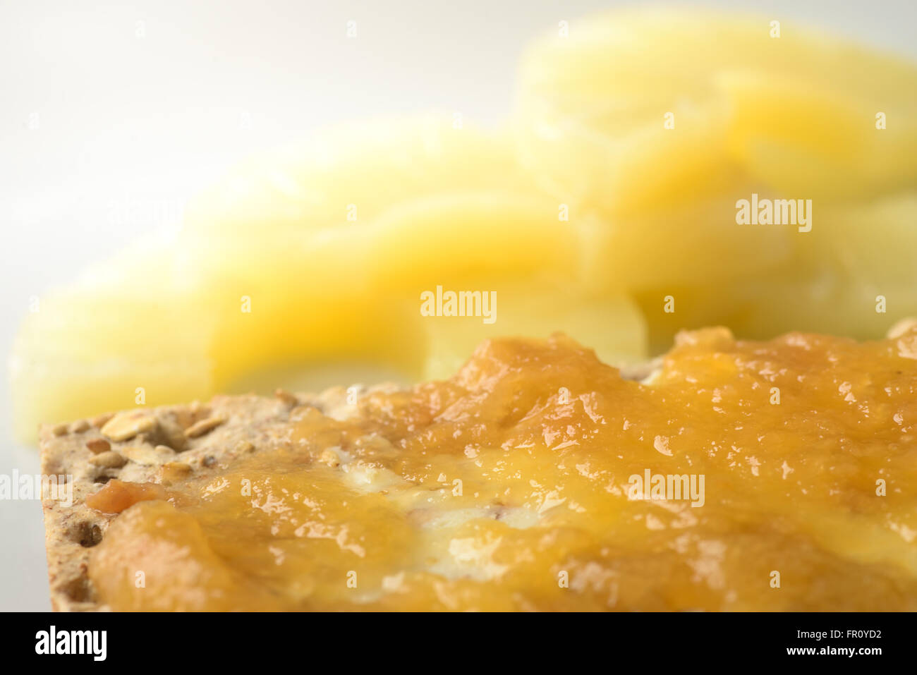 closeup to crispbread with jam Stock Photo
