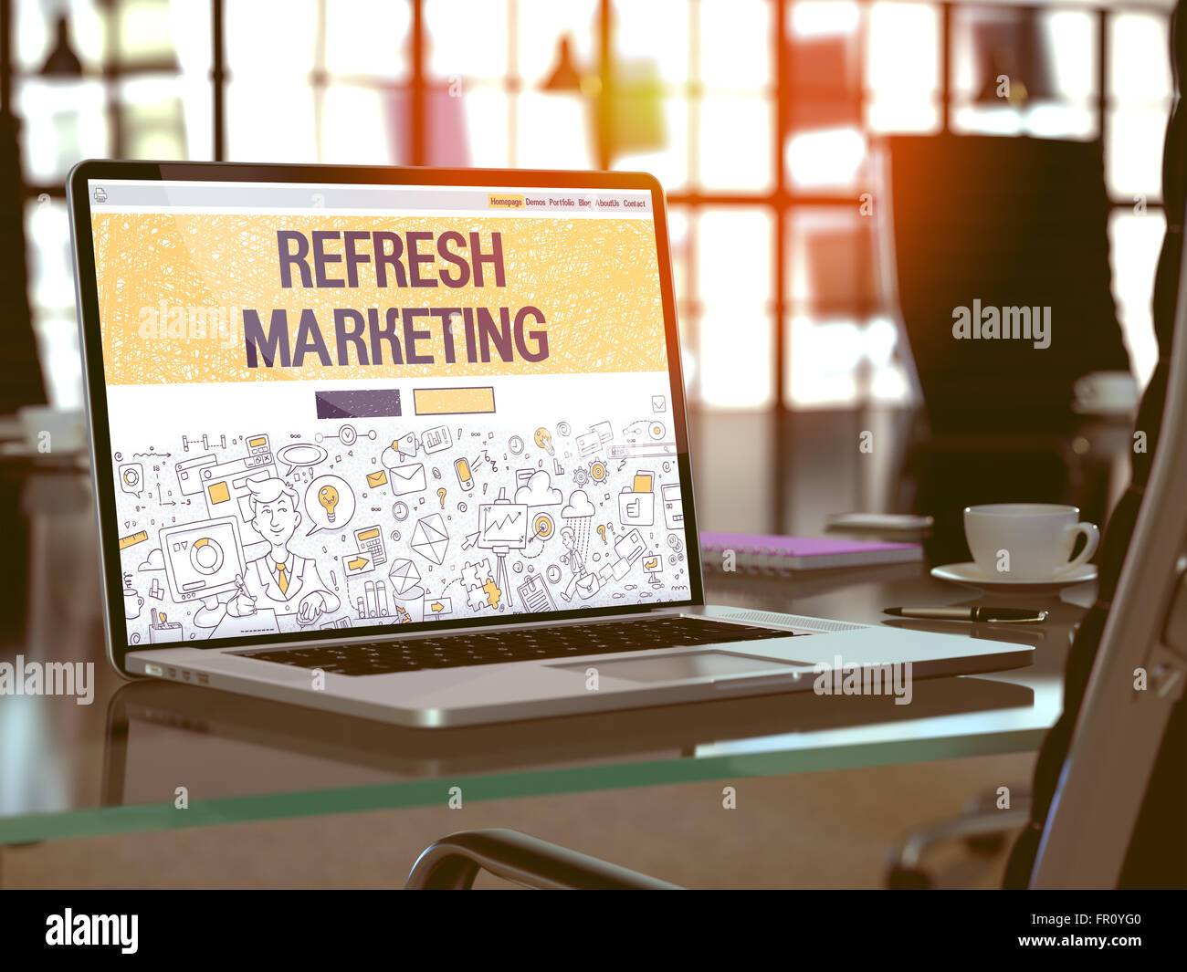 Refresh Marketing Concept on Laptop Screen. Stock Photo