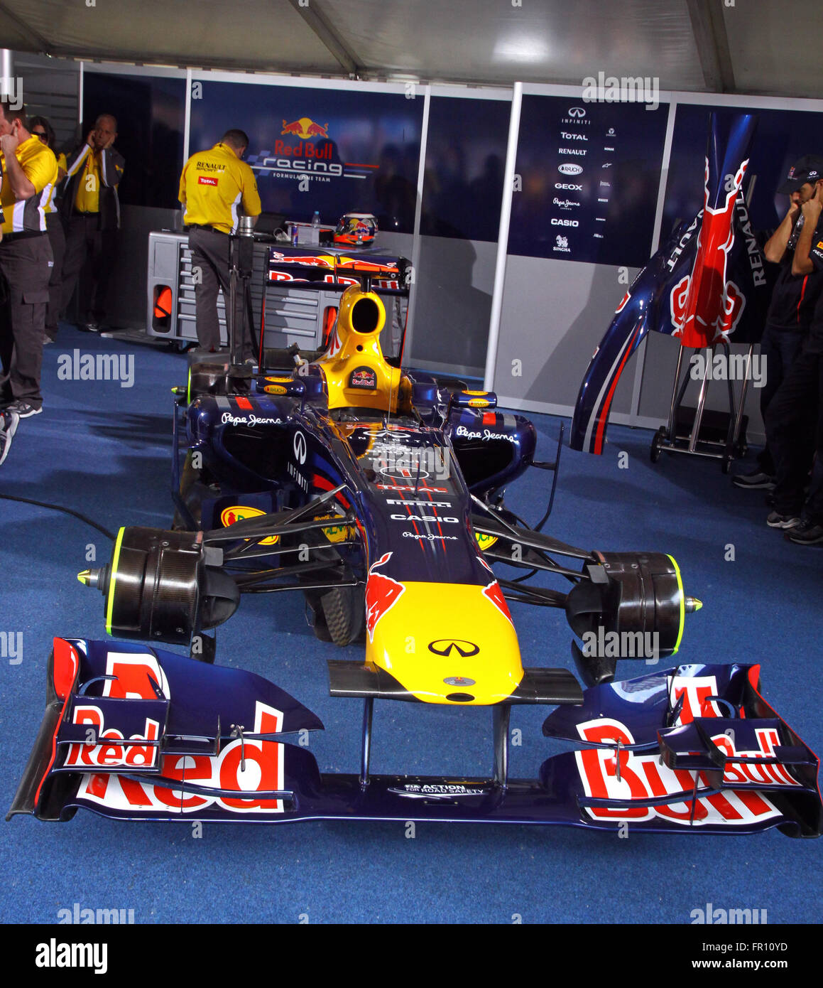 Red Bull F1 Pit Team Stock Photos