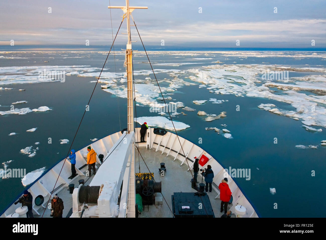 Tourists on ship Chukchi Sea, Russia Far East Stock Photo