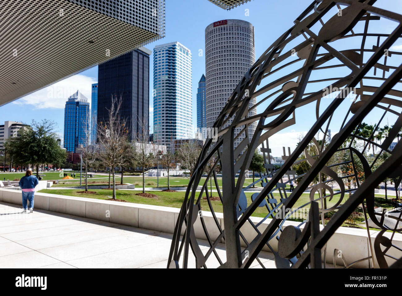Florida, South, FL, Tampa, Waterfront Arts District, Tampa Museum of Art, Curtis Hixon Waterfront Park, city skyline cityscape, skyscrapers, buildings Stock Photo