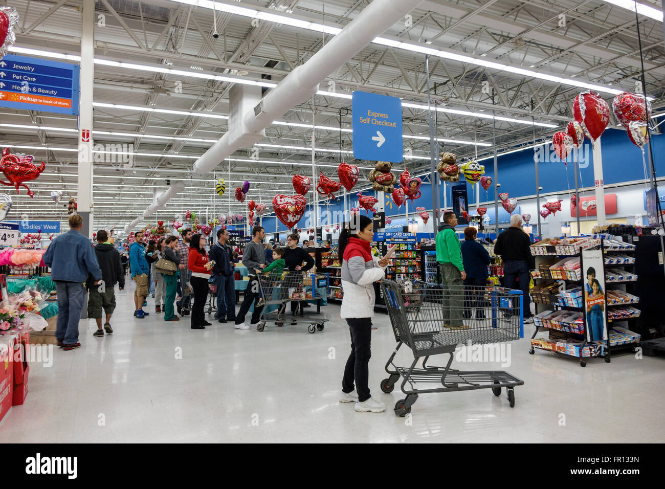 Florida,South,FL,New Port Richey,Walmart Big-Box,discount department store,interior inside,shopping shopper shoppers shop shops market markets marketp Stock Photo