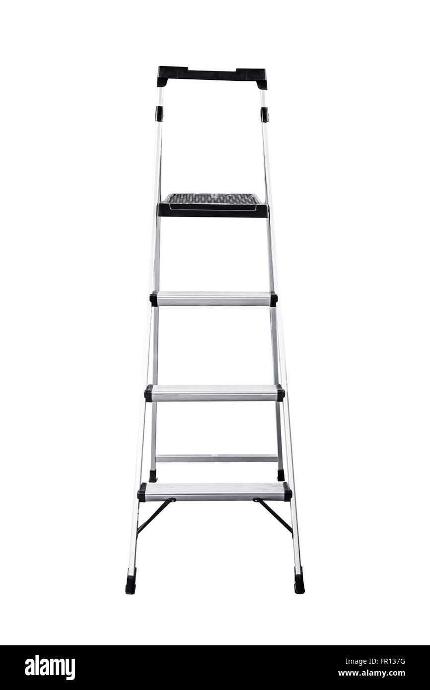Aluminum ladder isolated on white background, work clipping path. Stock Photo