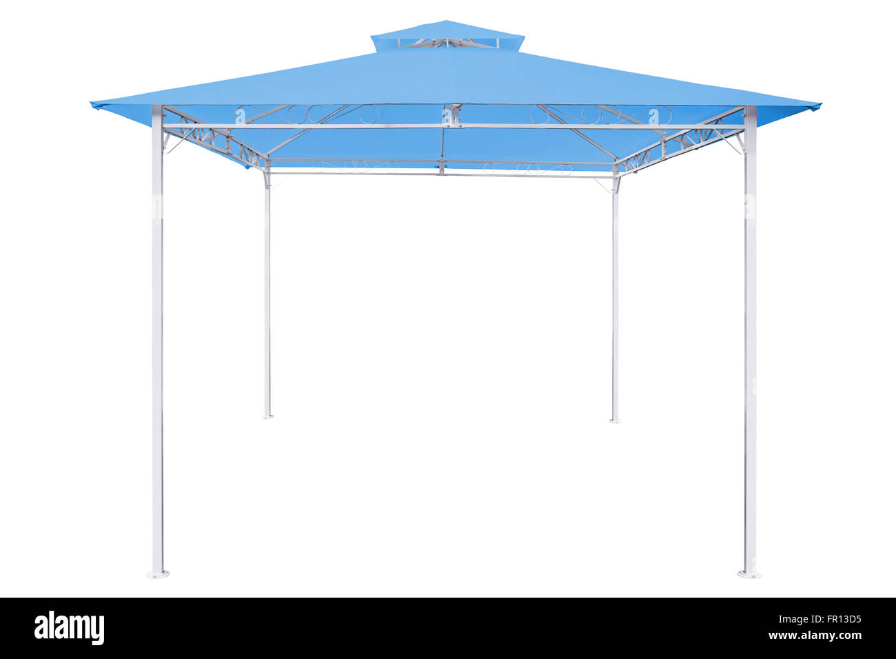 Prefabricated Tents, Blue rain tent on white background,Work with clipping path. Stock Photo