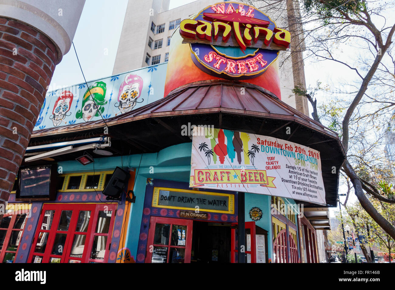 Orlando Florida,downtown,Wall Street Cantina,restaurant restaurants food dining cafe cafes,Mexican,front,entrance,FL160214016 Stock Photo