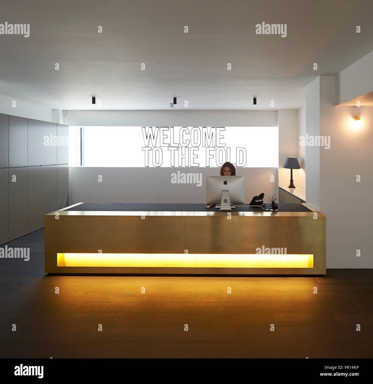 Brass Colored And Illuminated Reception Desk Fold 7 Offices