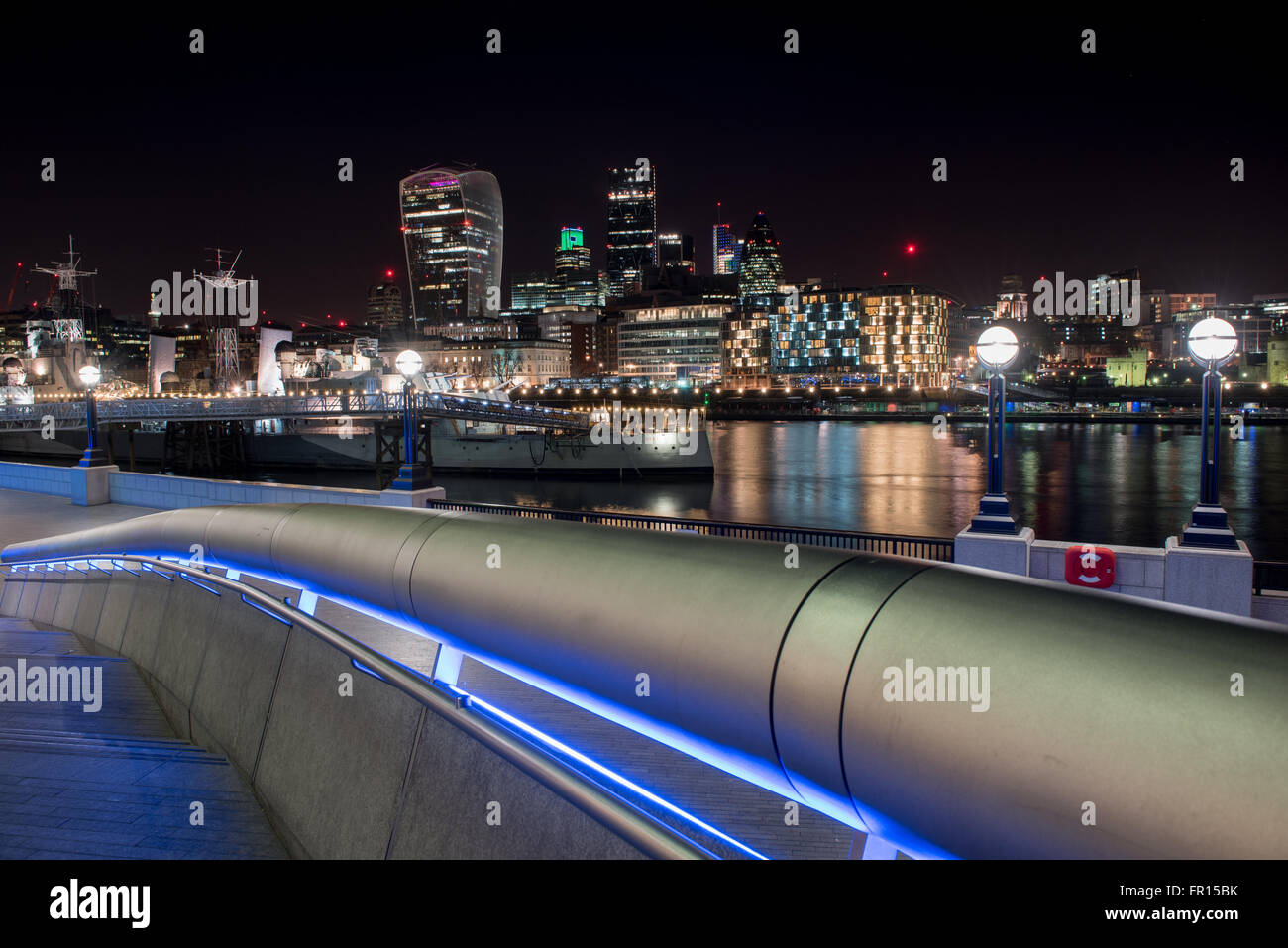 Panoramic view of River Thames and London Walkie Talkie, Gherkin and other skyscrapers, UK. Stock Photo