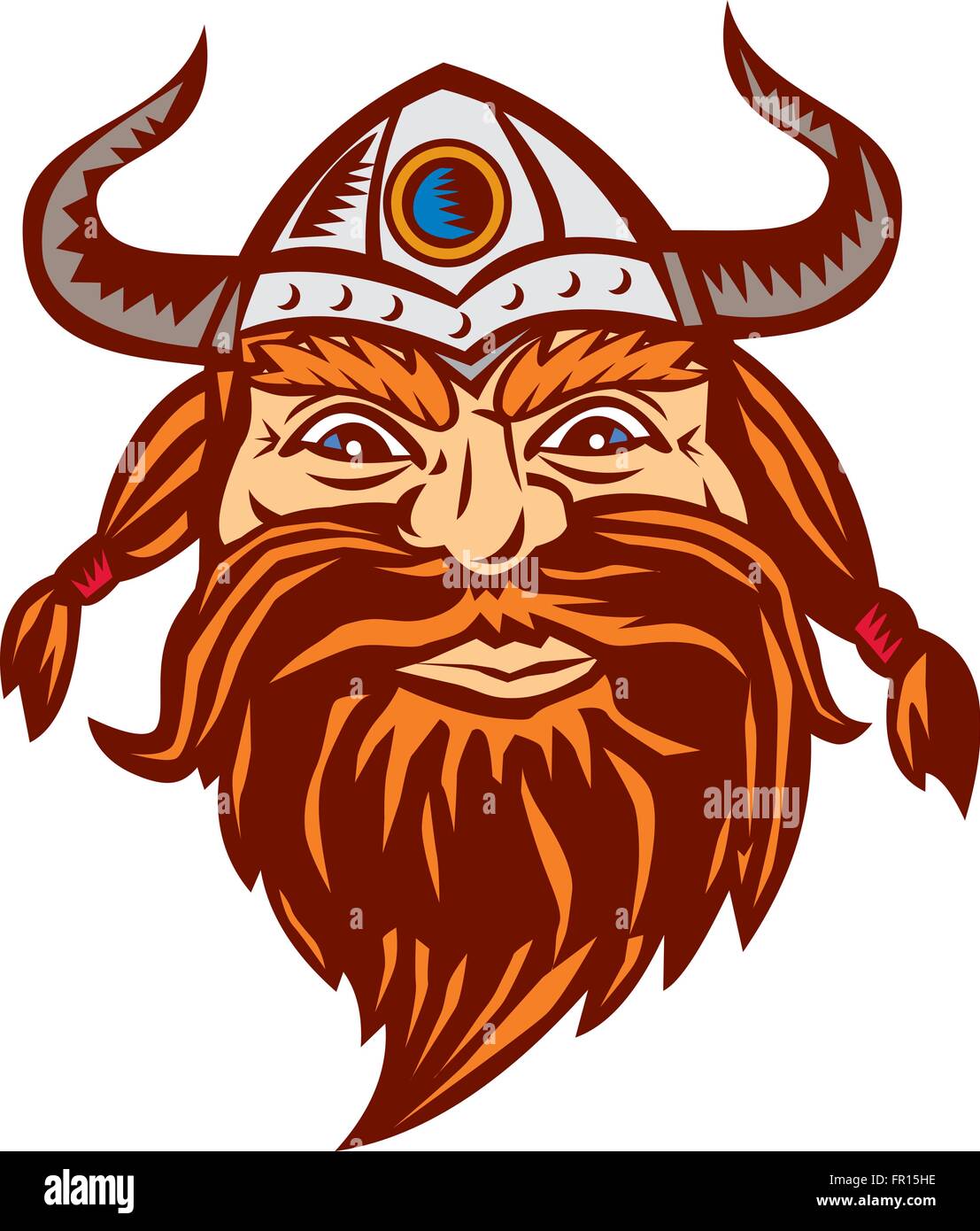 Illustration of a head of a norseman viking warrior raider barbarian