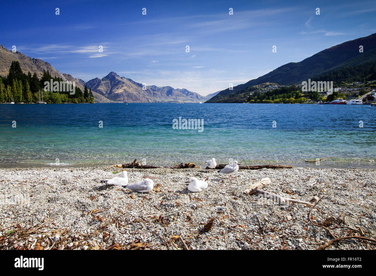 Shores of Lake Wakatipu - Queenstown, New Zealand Stock Photo