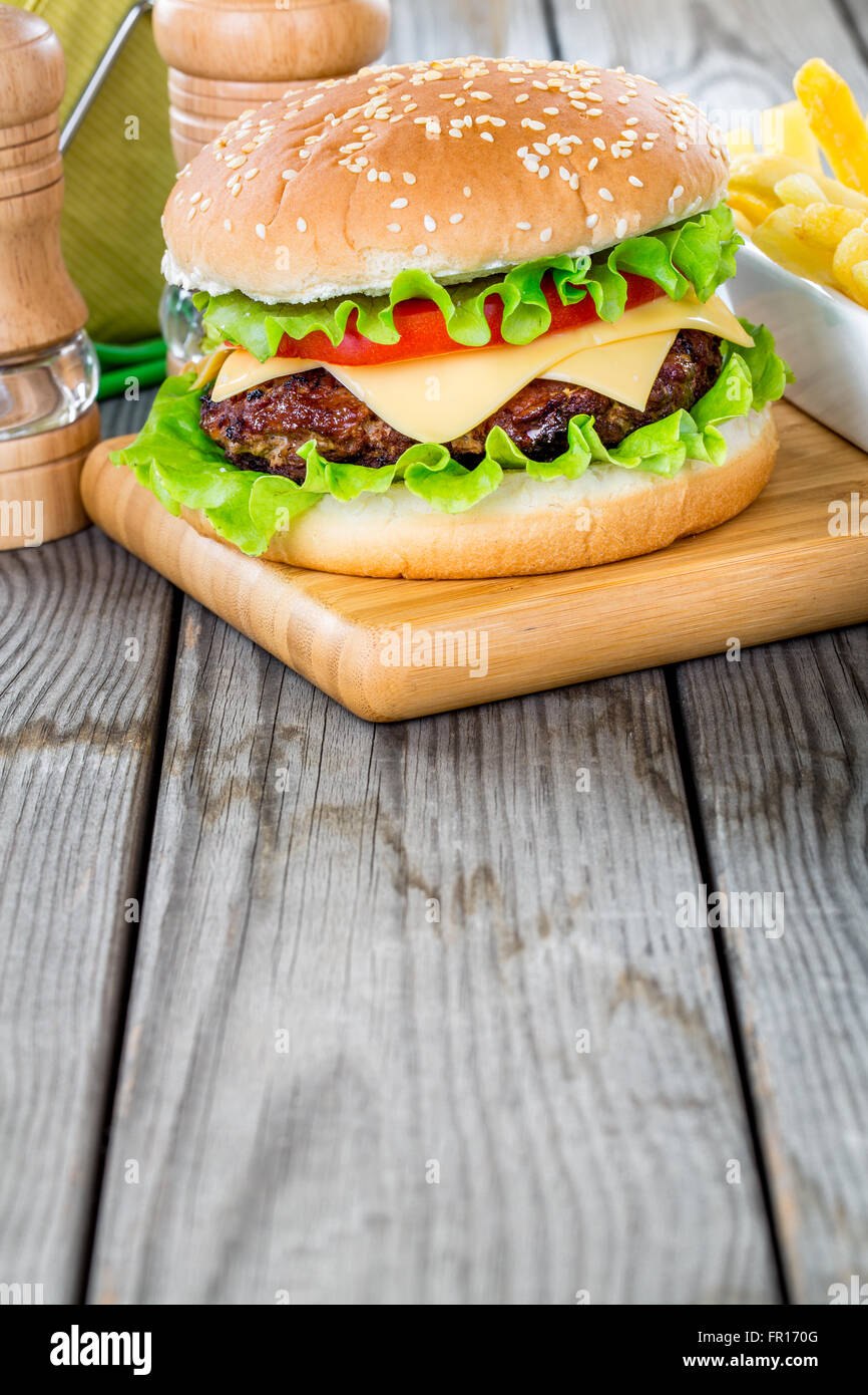 Tasty and appetizing hamburger cheeseburger Stock Photo