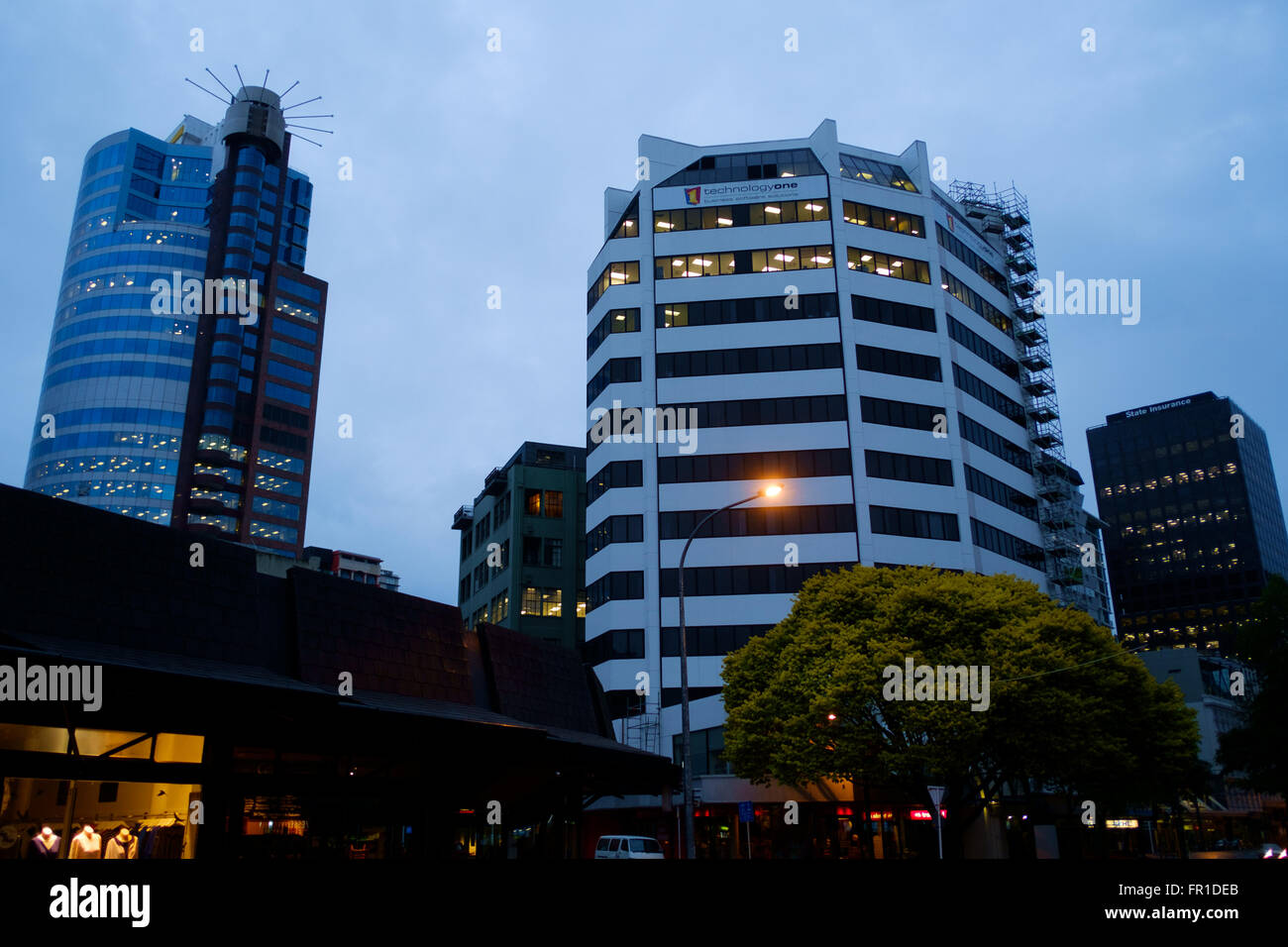 Night-time city scene, Wellington, New Zealand Stock Photo