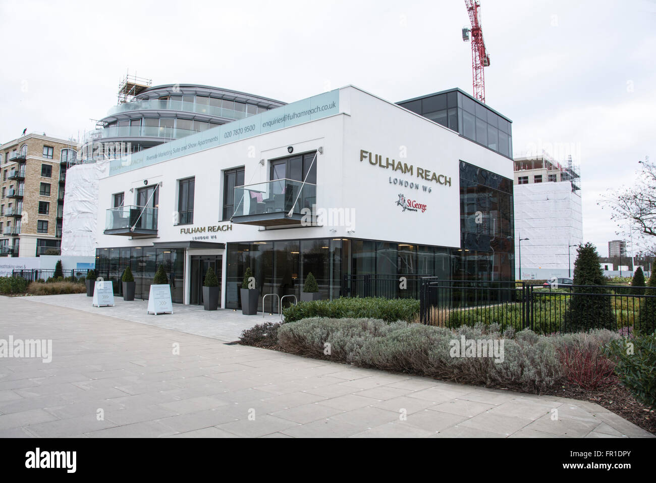 Fulham Reach Riverside Apartments Marketing Suite, London, UK. Architect: John Thompson & Partners. Stock Photo