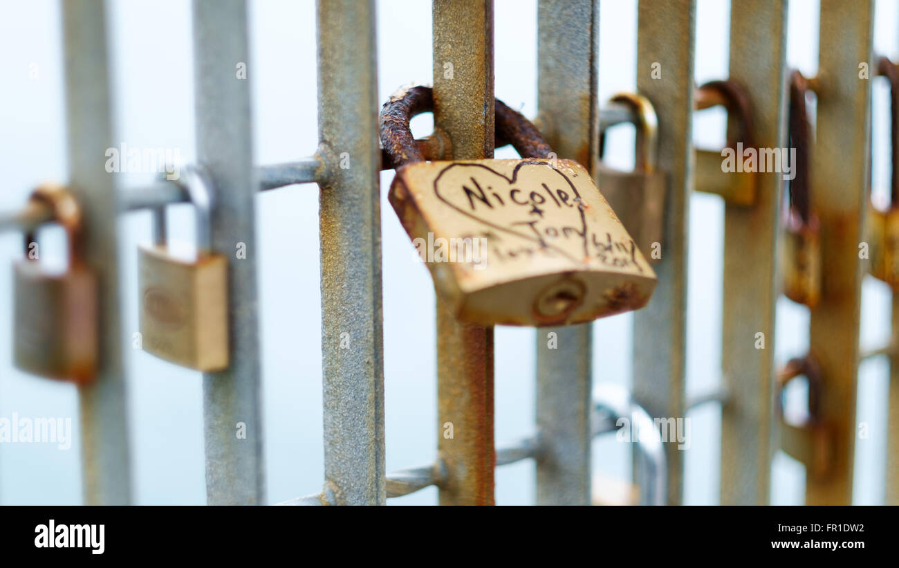 Padlocks fastened to bridge in Wellington, New Zealand Stock Photo Alamy