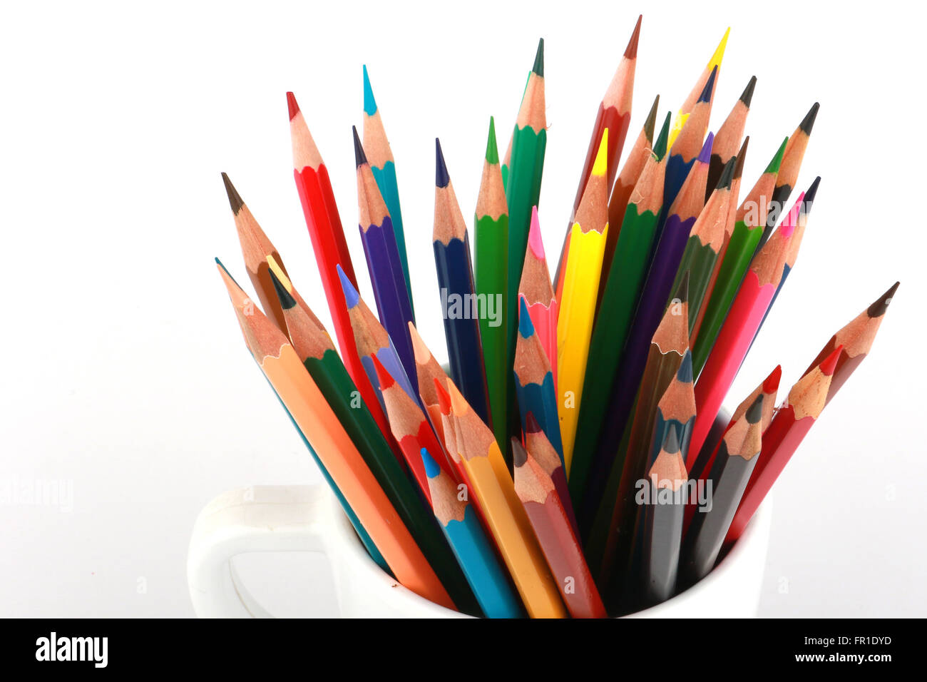 Diagonal Arrangement Of Pencil Crayons In Rainbow Colors Stock