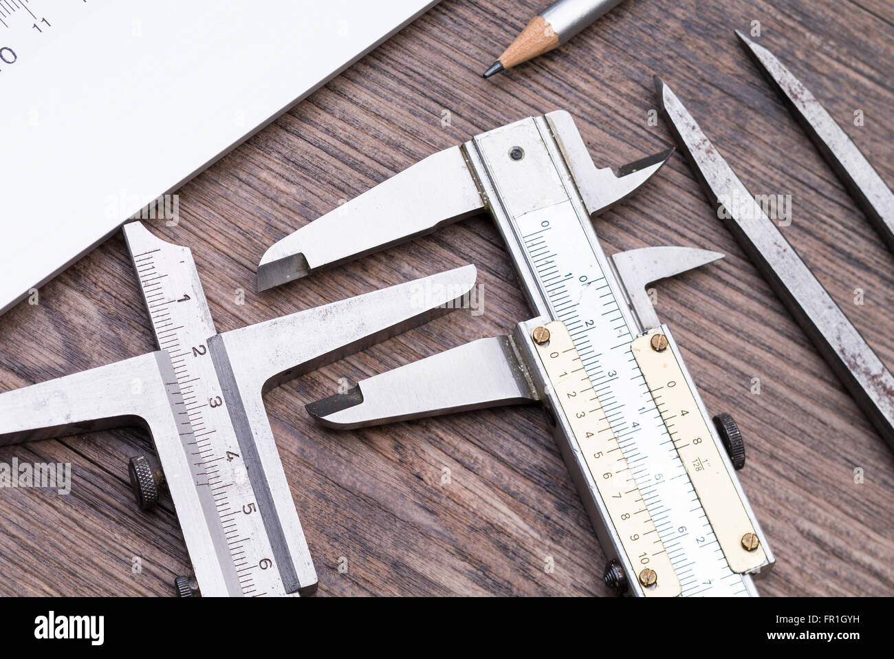 Image shows used tools on a rustic table Stock Photo Alamy