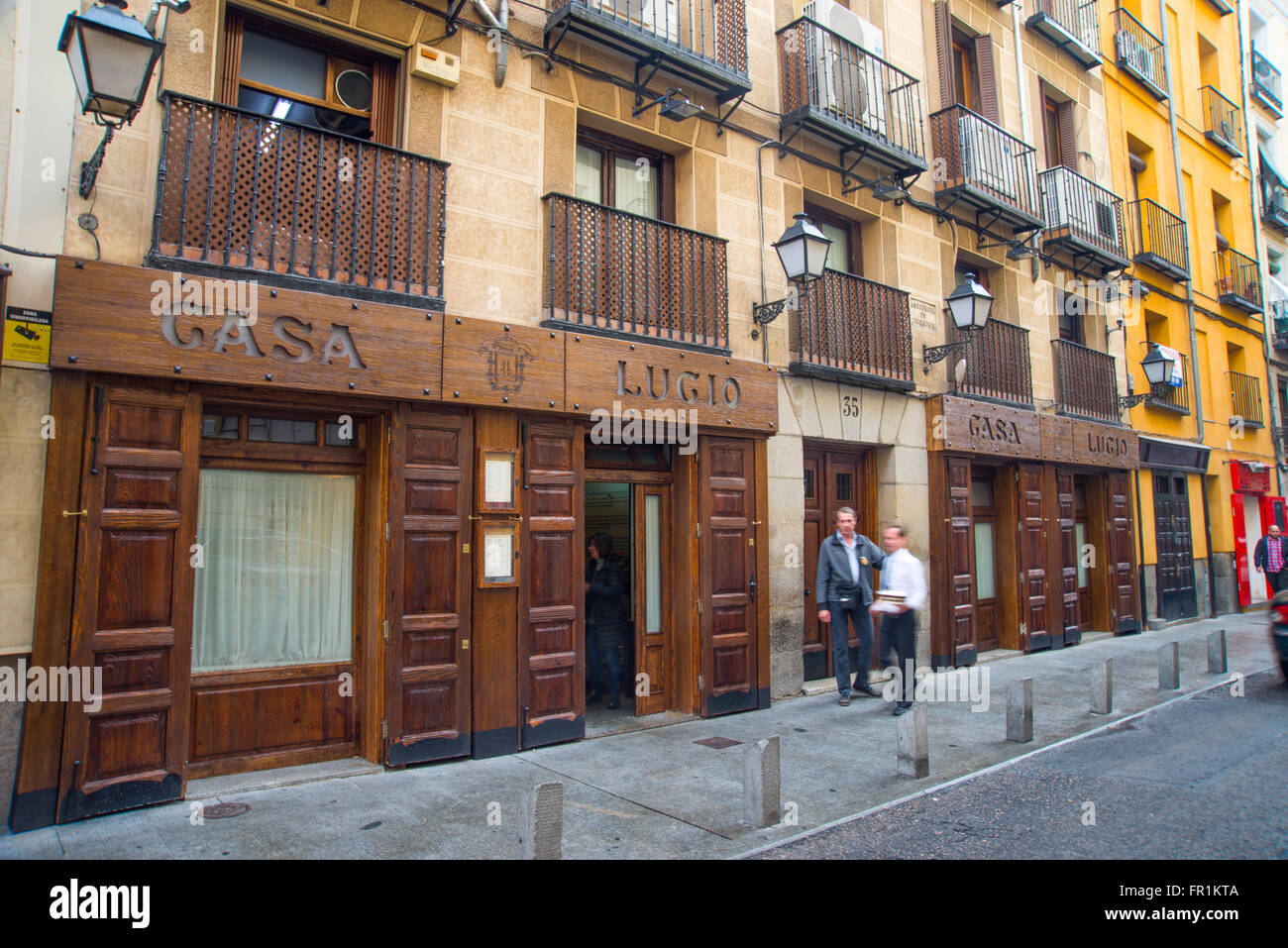 Facade of Casa Lucio restaurant. Cava Baja street, Madrid, Spain. Stock Photo