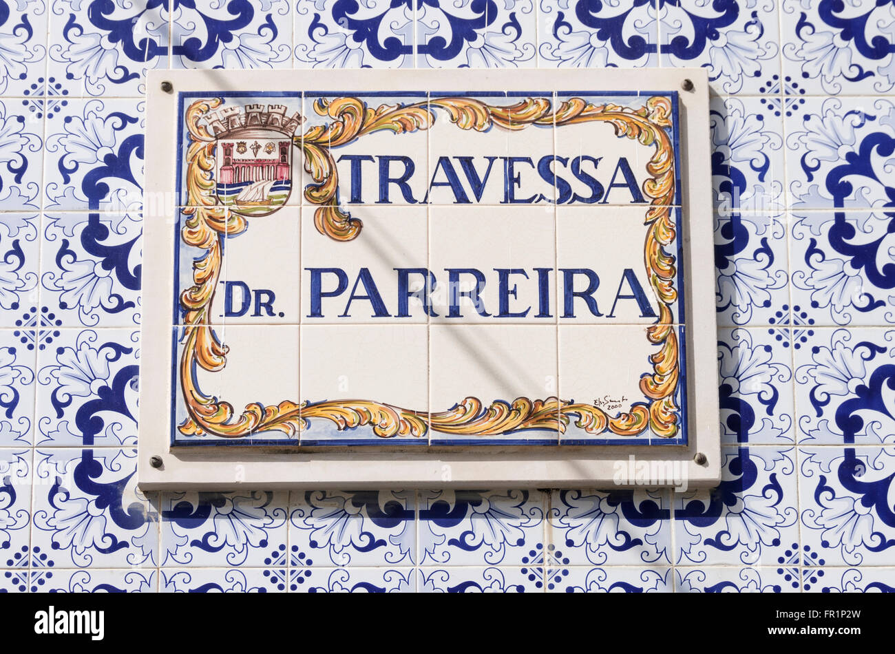 Street Indication on azulejos,Tavira, algarve, Portugal Stock Photo
