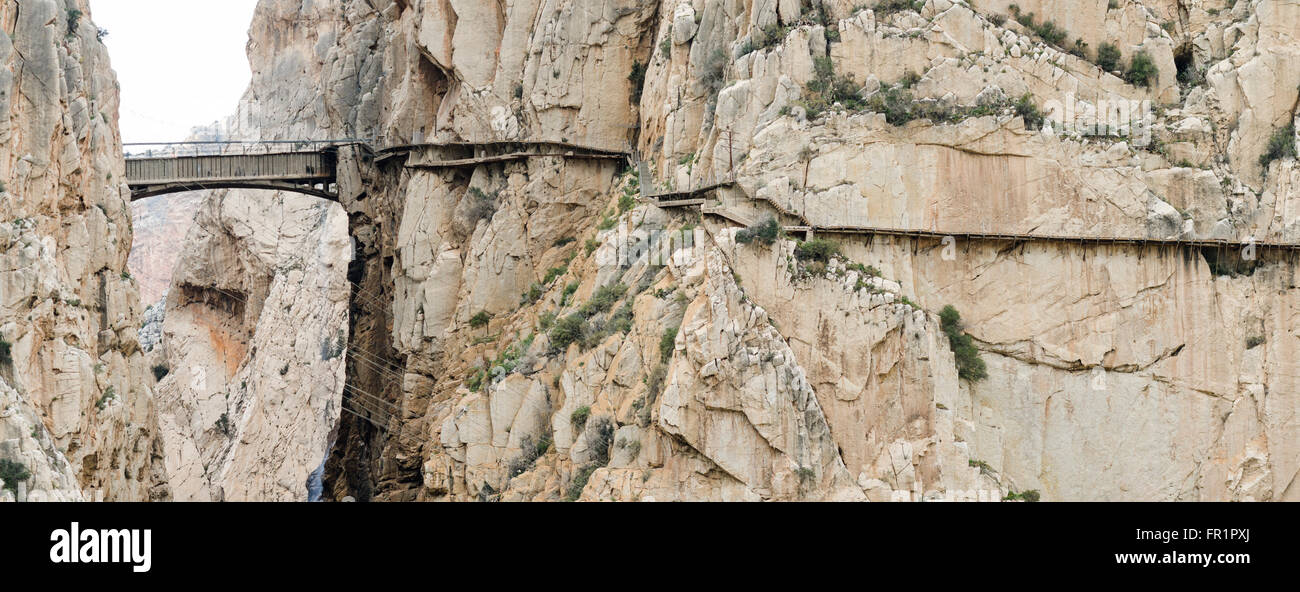 Caminito del Rey, The King's little pathway, walkway along the steep walls, narrow gorge in El Chorro, Ardales, andalusia, Spain Stock Photo
