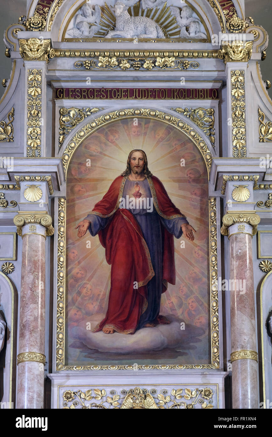 Sacred Heart of Jesus, altarpiece in Basilica of the Sacred Heart of Jesus in Zagreb, Croatia on September 14, 2015 Stock Photo