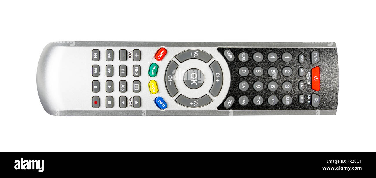 TV remote control isolated on white background Stock Photo - Alamy