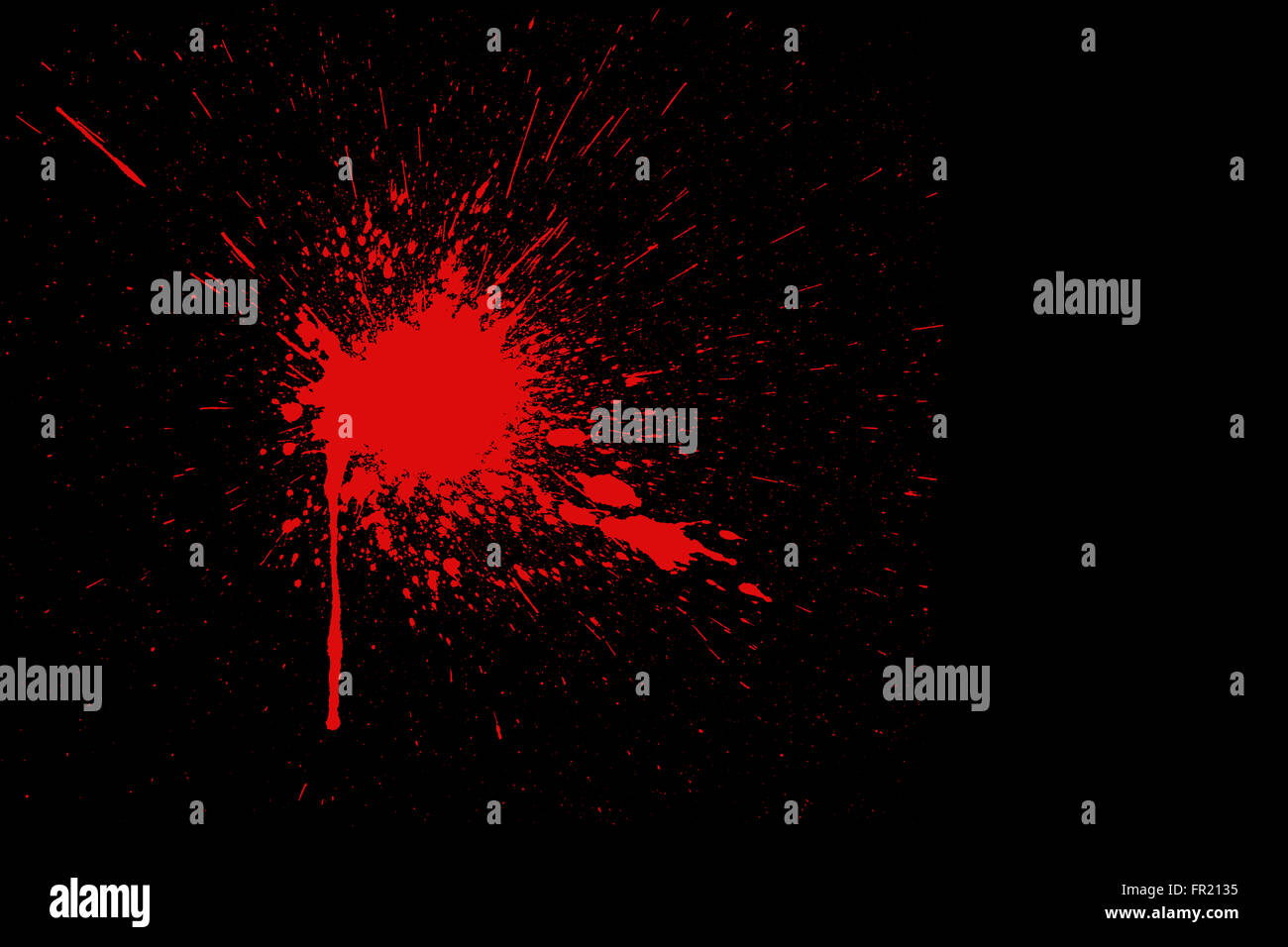 Various blood splatter in front of a black background Stock Photo