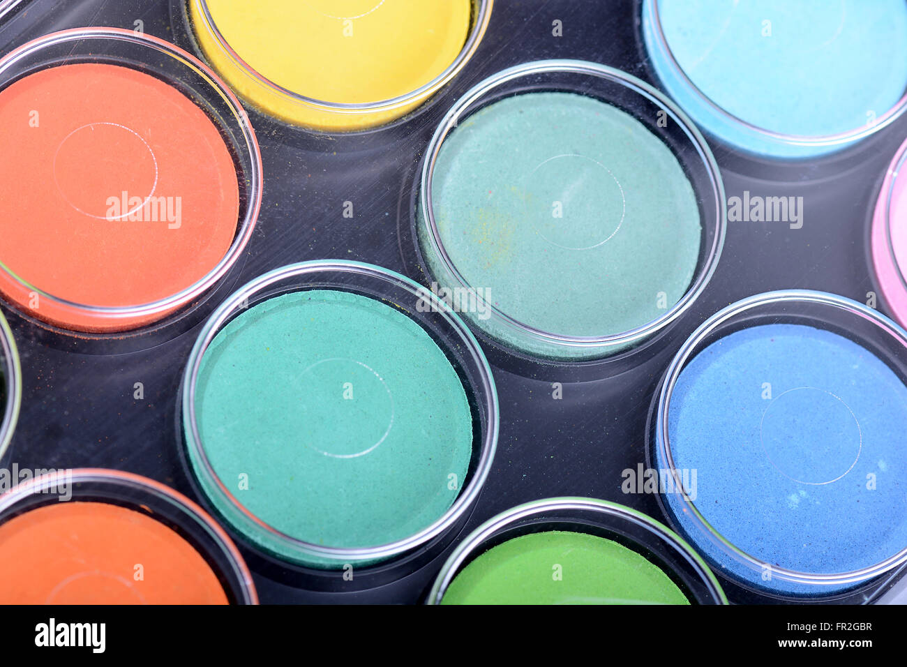 set of watercolor paints close up Stock Photo Alamy