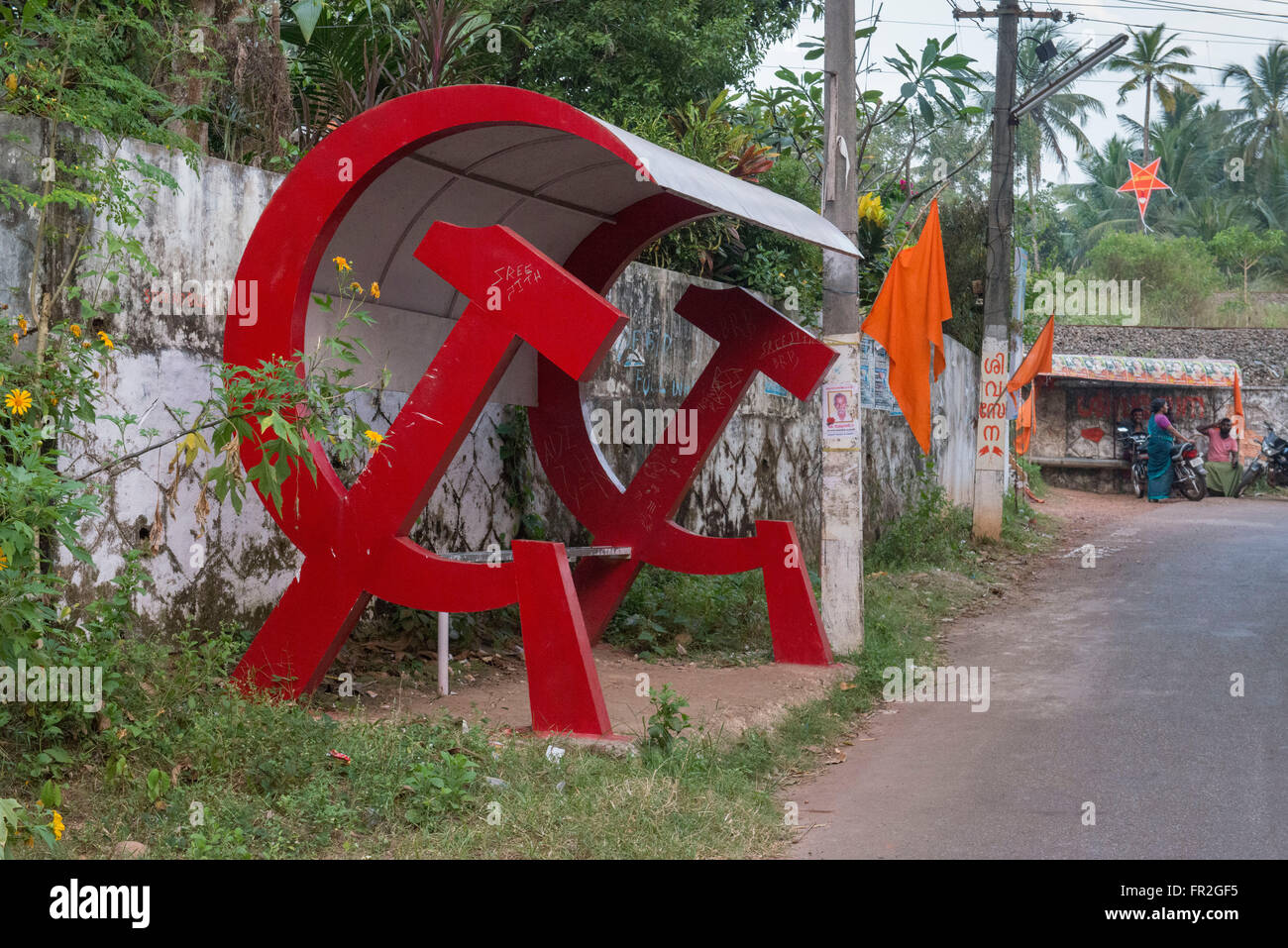 Hammer and Sickle Bus Stop, Kollam Stock Photo