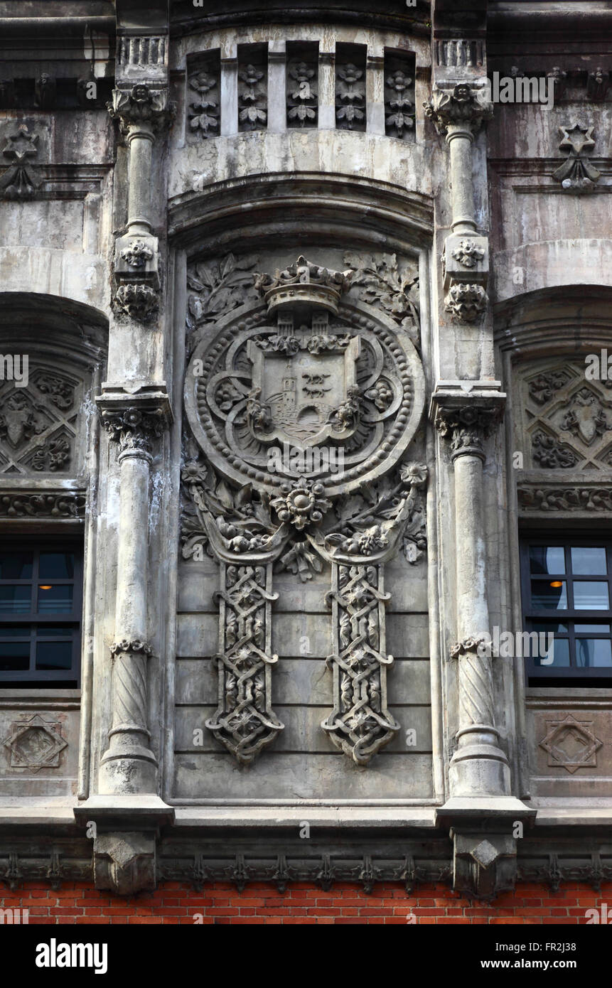 Detail of Bilbao coat of arms on the Alhondiga building, now the Azkuna Zentroa cultural centre, Bilbao, Basque Country, Spain Stock Photo