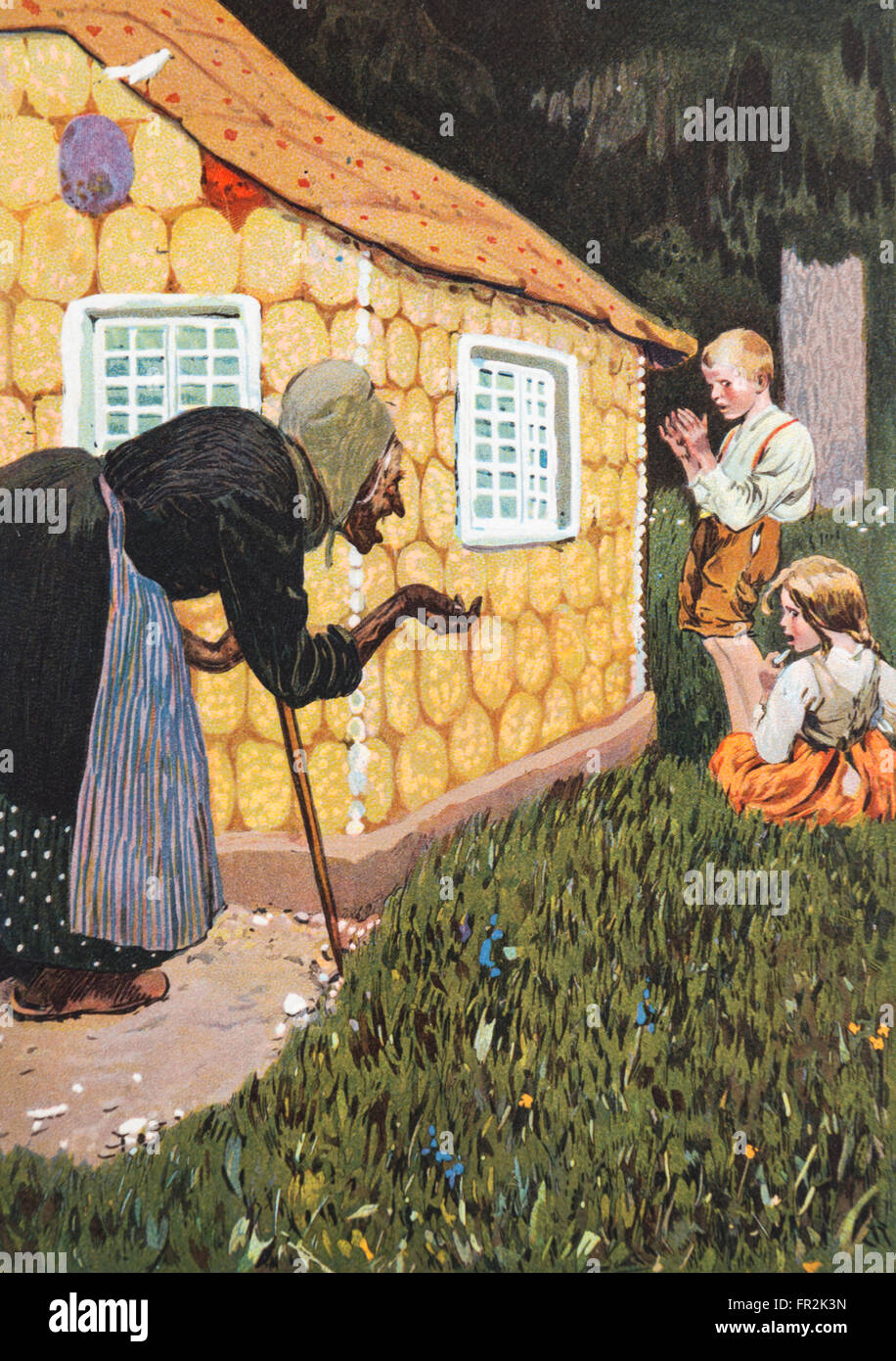 'Hänsel und Gretel '. Illustration from a Grimm Brothers Fairy Tales Book published in the 1920s. Stock Photo