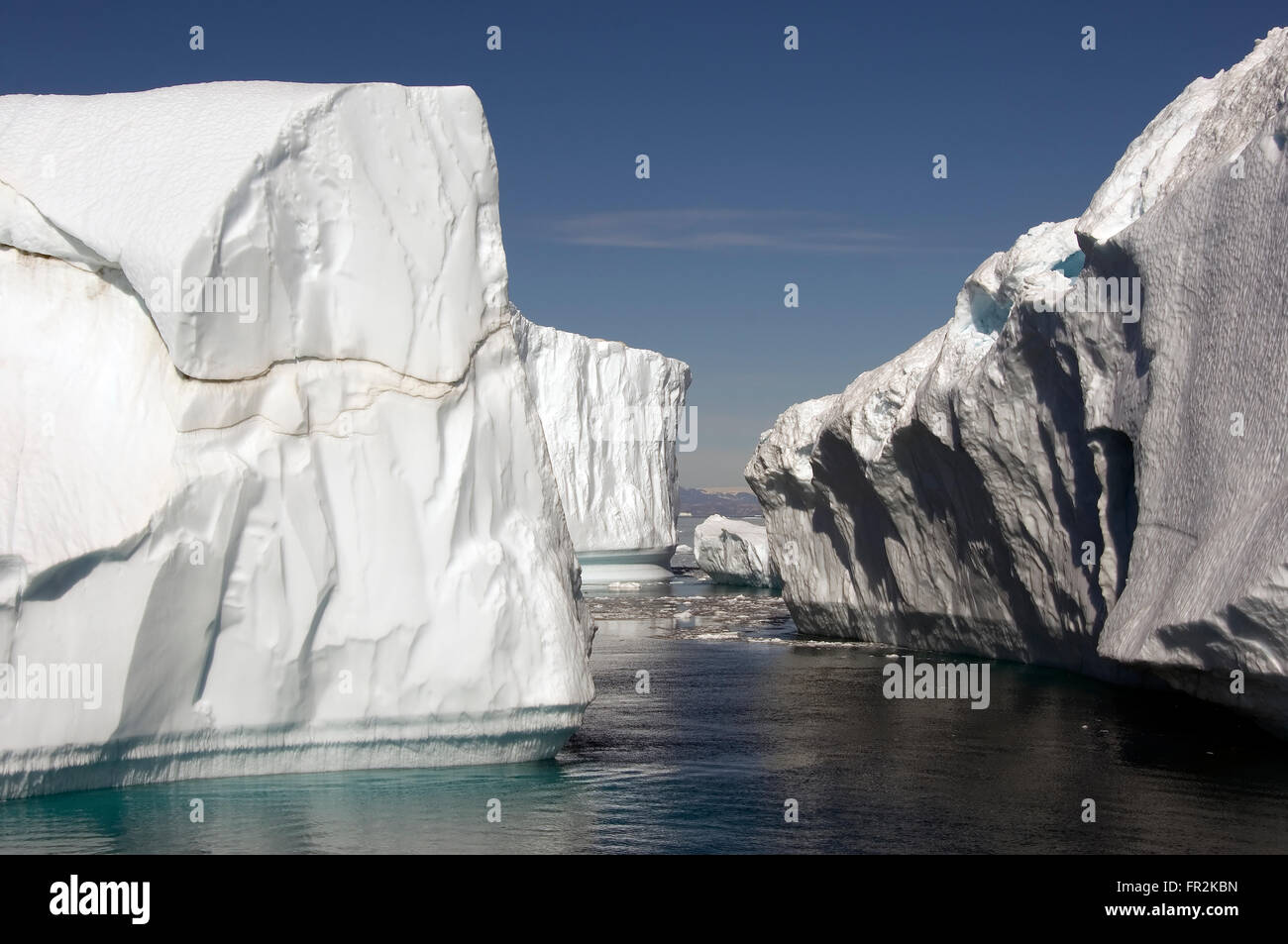 Icebergs in Disko Bay, UNESCO World Heritage Site, Ilulissat, Jakobshavn, Greenland, Denmark Stock Photo