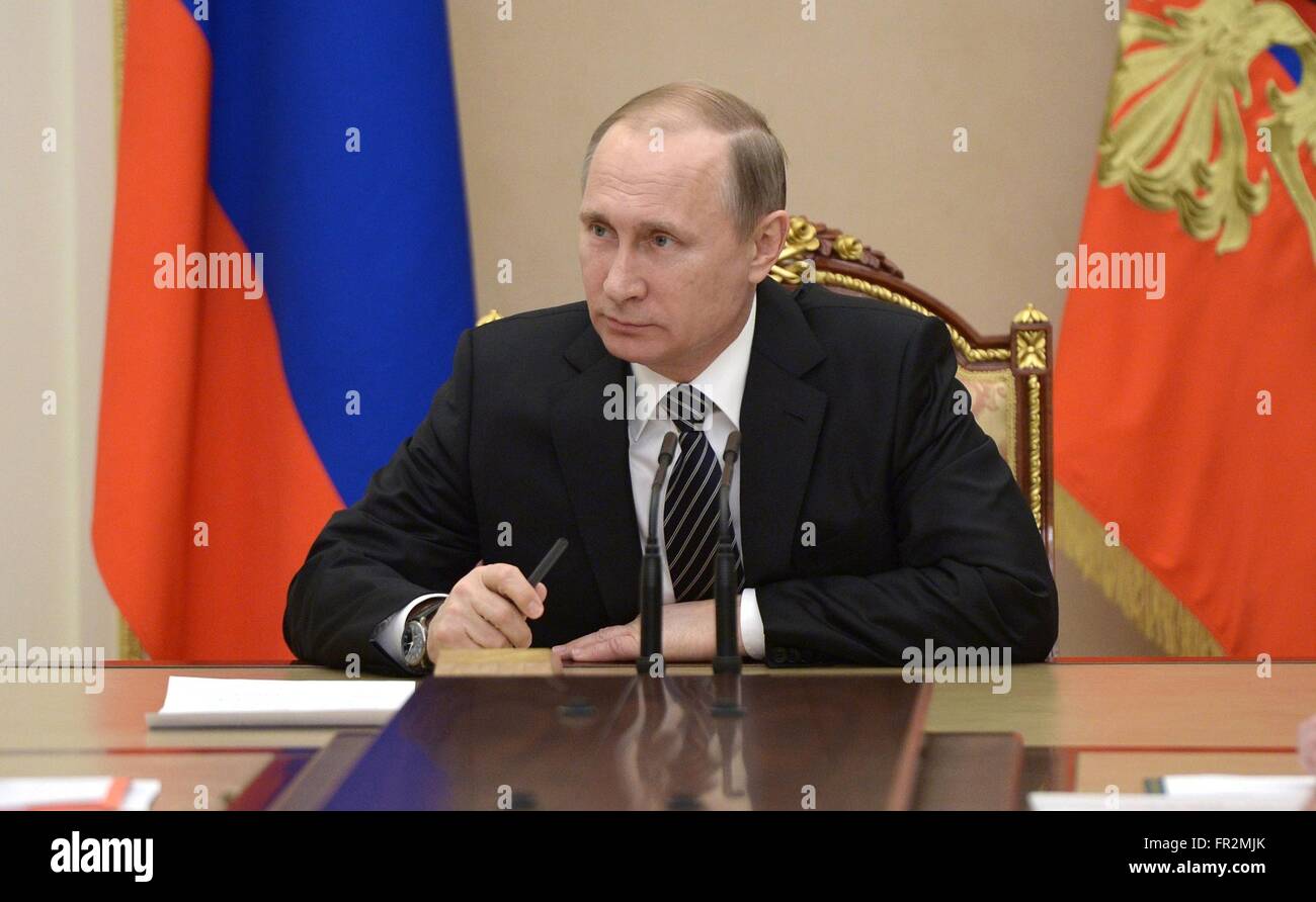 Russian President Vladimir Putin chairs a meeting with the permanent ...