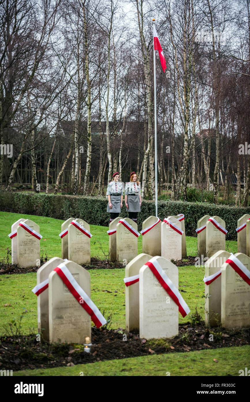 Scouts during guard of honour on Polish War Graves on Corstorphine Hill Cemetery in Edinburgh, Scotland, UK Stock Photo