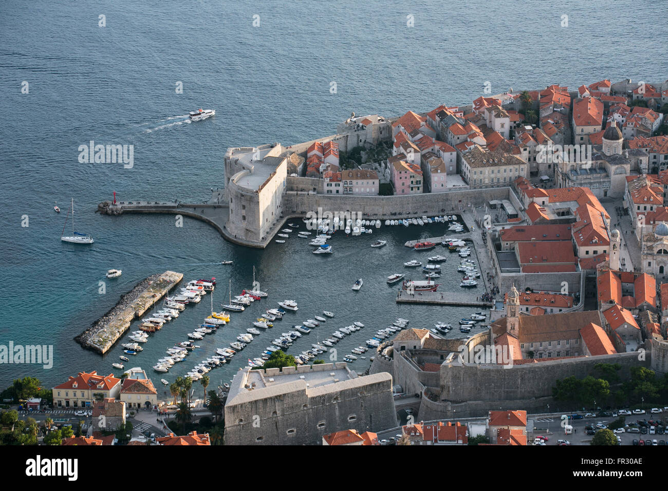 Dubrovnik old town harbour viewed from Mt Srd Stock Photo
