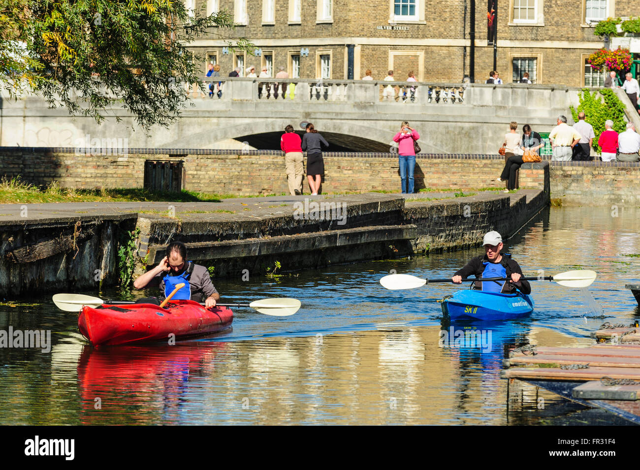 Kayaking along the River Cam, Cambridge Stock Photo