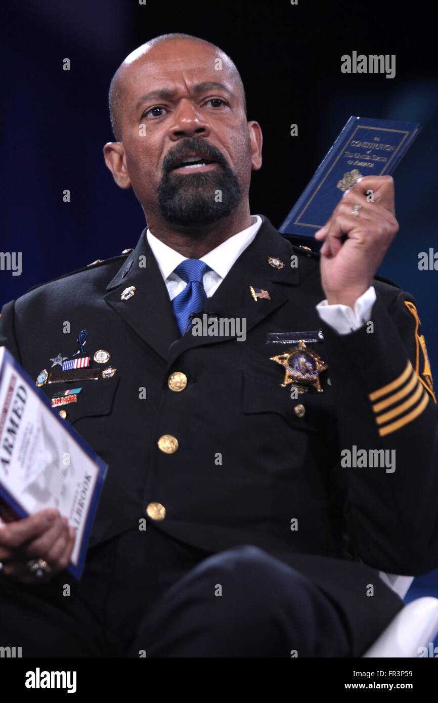 Sheriff of Milwaukee County David Clarke during the annual American Conservative Union CPAC conference at National Harbor March 5, 2016 in Oxon Hill, Maryland. Stock Photo